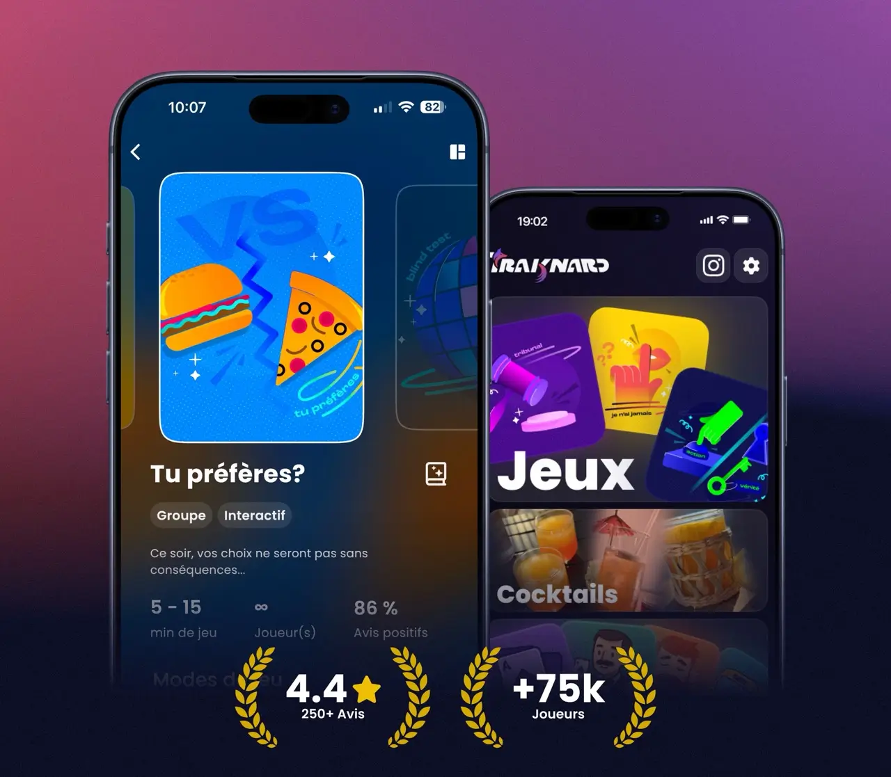 The Traknard app on iPhone: the game sheet and the game selection screen
